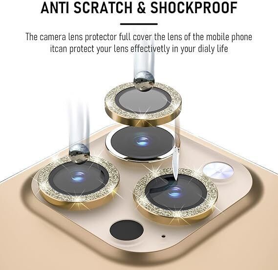 vinyalzone Iph 13 Pro/ 13 Pro Max Gold Diamond Camera Ring Lens Protector Anti Scratch Tempered Glass Camera Rig-picture-44