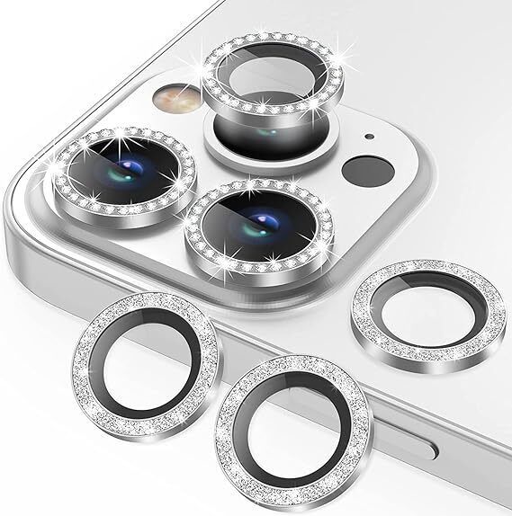 Vinylzone Iph 13 Pro/ 13 Pro Max Gold Sliver Camera Ring Lens Protector Anti Scratch Tempered Glass Camera Rig