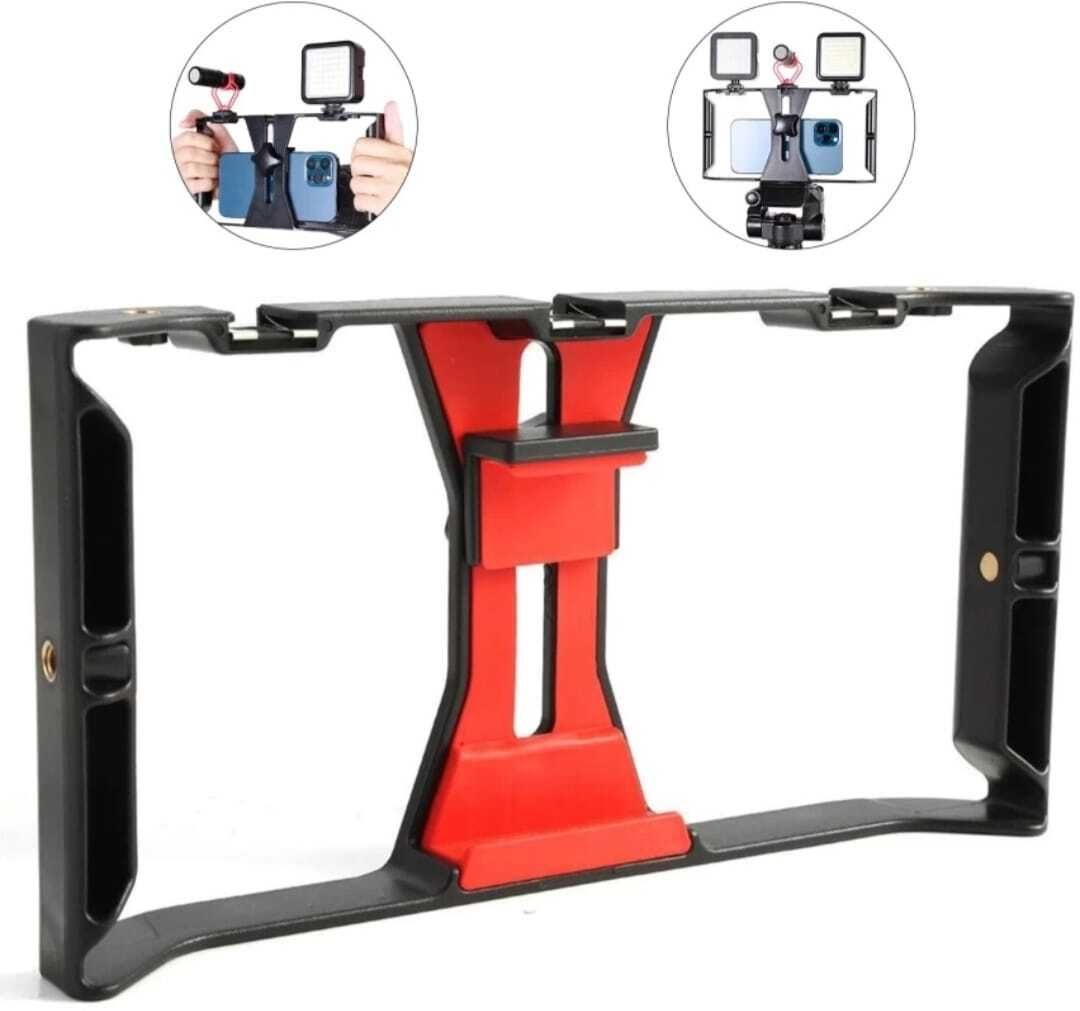 TECHGEAR Universal Stabilizer C-Shape Bracket Video Handheld Grip for DSLR DV Camer Stabilizer with 3 Cold Shoe Mount for Accessories and Bracket for Smartphones Camera Rig