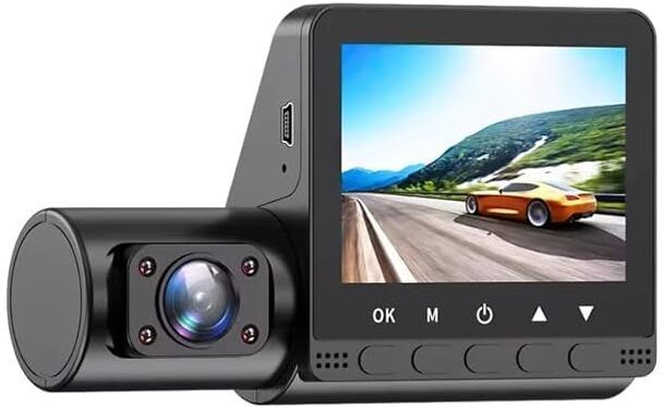 Rhobos 3-Channel Dash Cam – Front, Rear & Inside View, On-Dashboard Camera Camcorder Camera