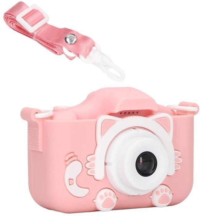 Rhobos Cute 12MP Kids Camera – Dual Lens, 1080P Video, Pink, with Lanyard 0 Point & Shoot Camera