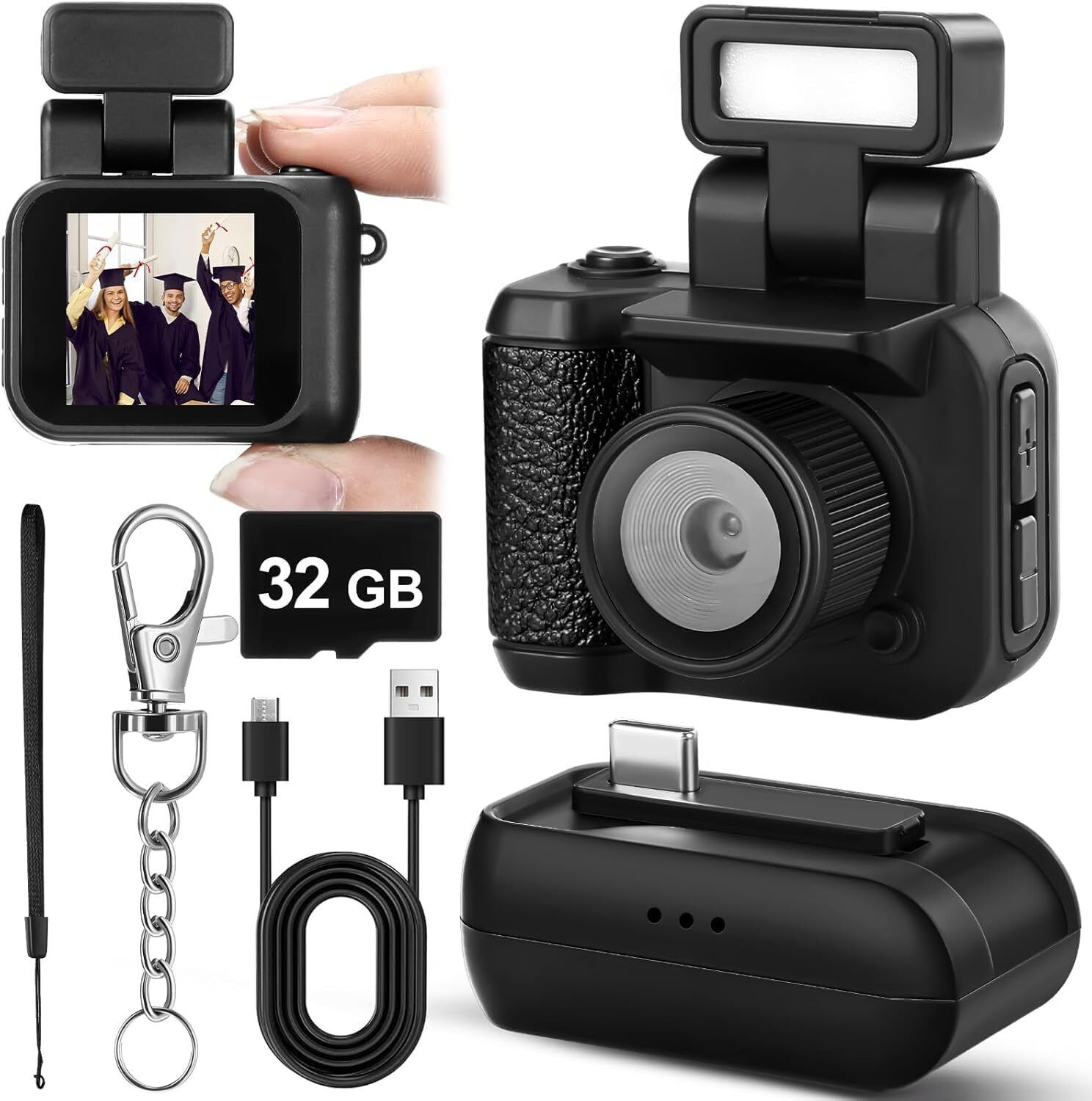 MENTAL GENTLE Real Mini Camera Keychain Retro 1080p HD with 32GB SD Card & card Reader CAMERA Point & Shoot Camera