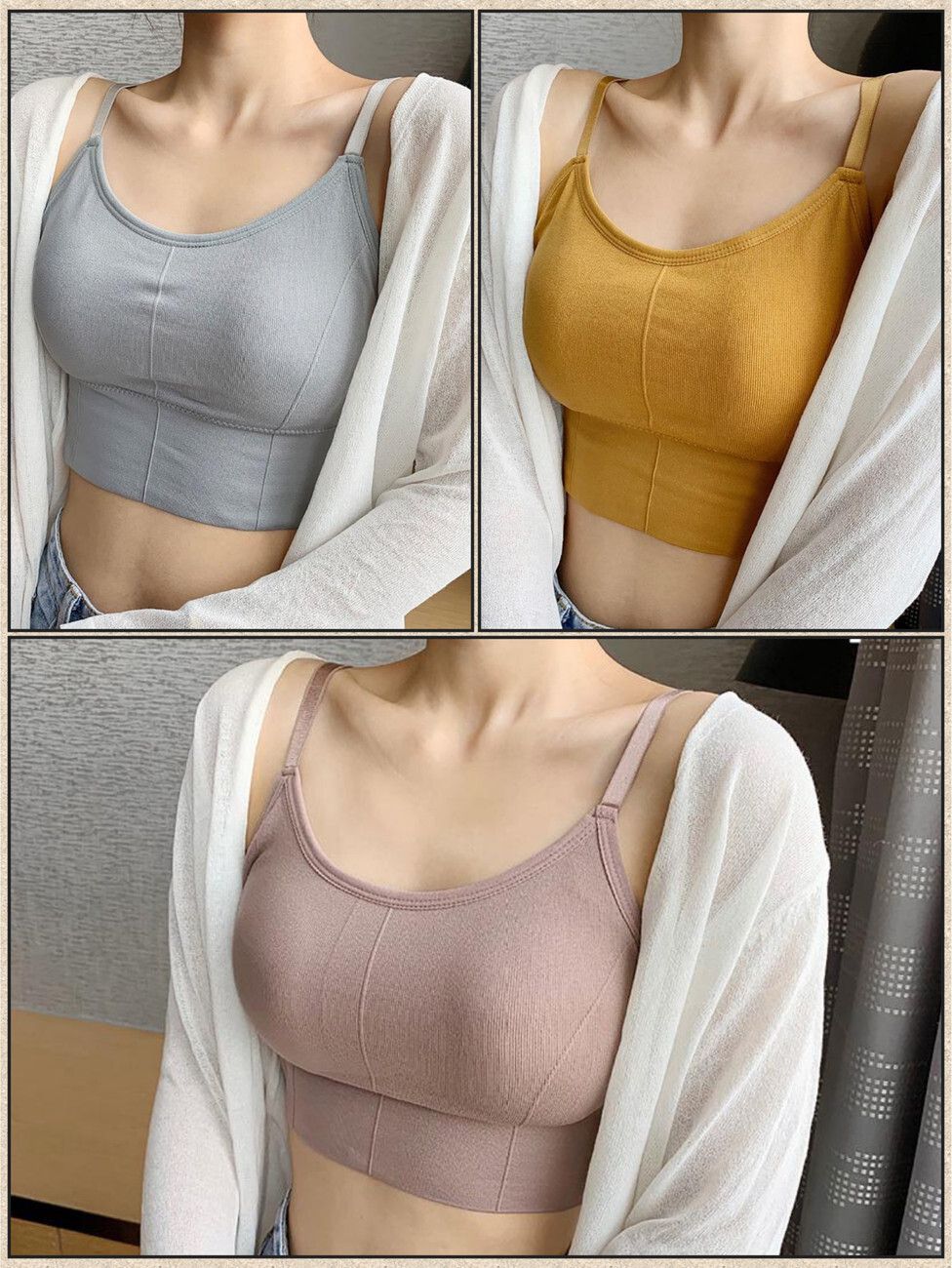Women Grey, Brown, Yellow Camisole-image-1