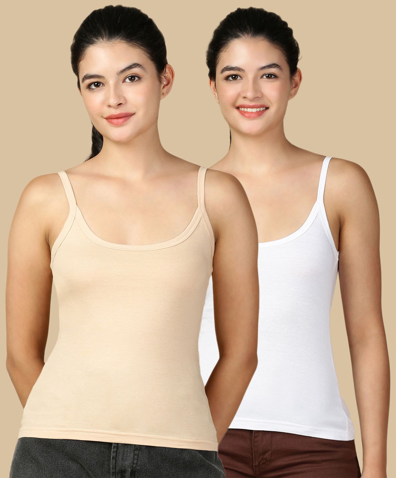 lux cozi Women White, Beige Camisole-picture-21