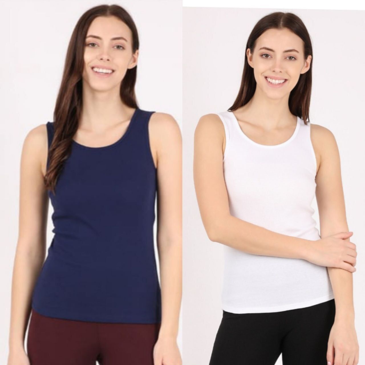aastikhouse Women Dark Blue, White Camisole-picture-16