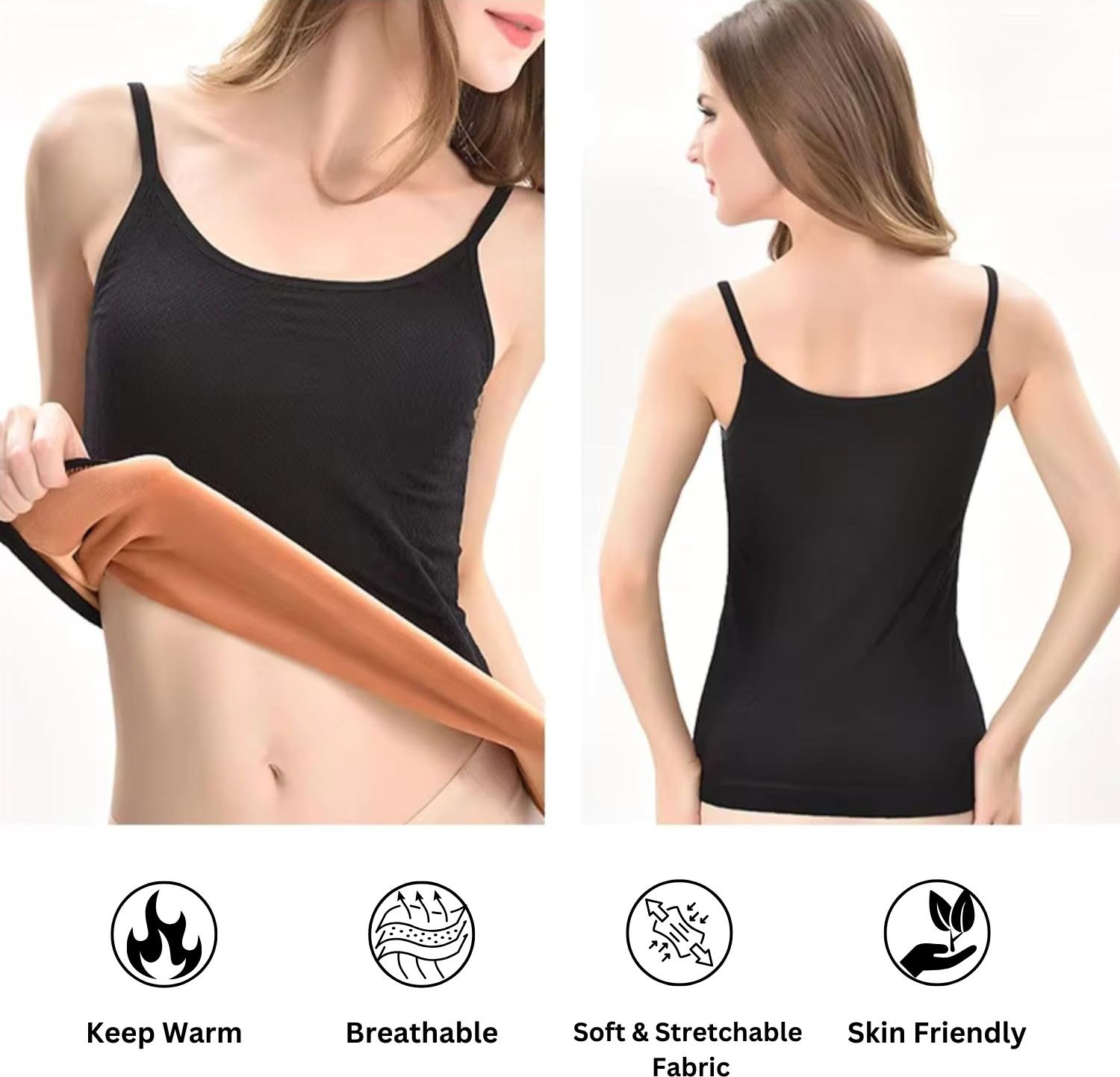 SIZI Women's Thermal Underwear Tops Thicken Plus Velvet Camisole Women Top Thermal