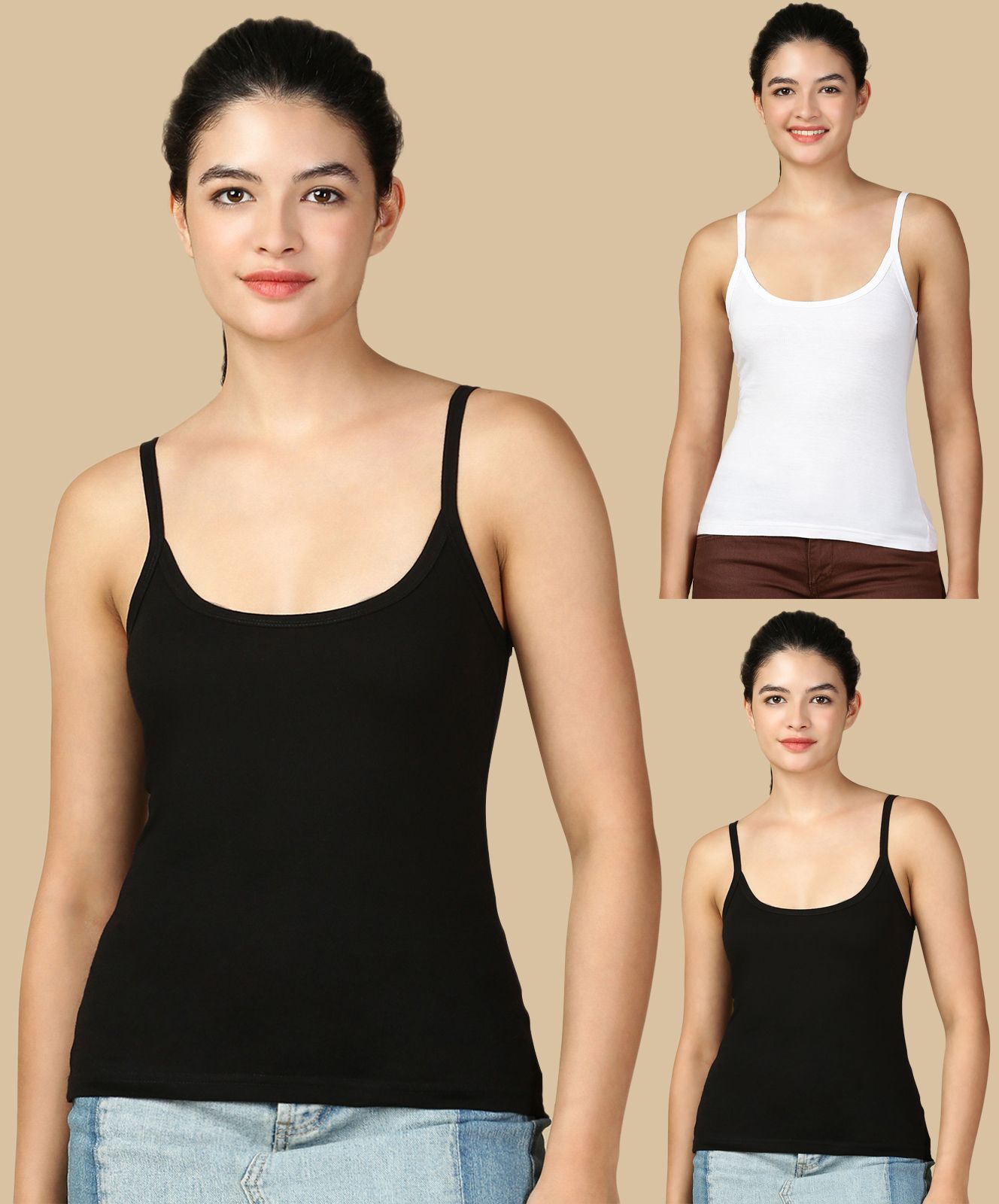 lux cozi Women Black, White, Black Camisole-picture-19