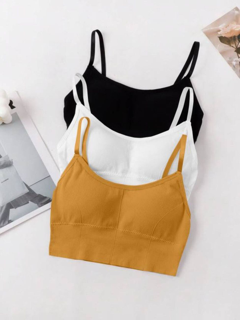 Women Black, White, Yellow Camisole-image-1