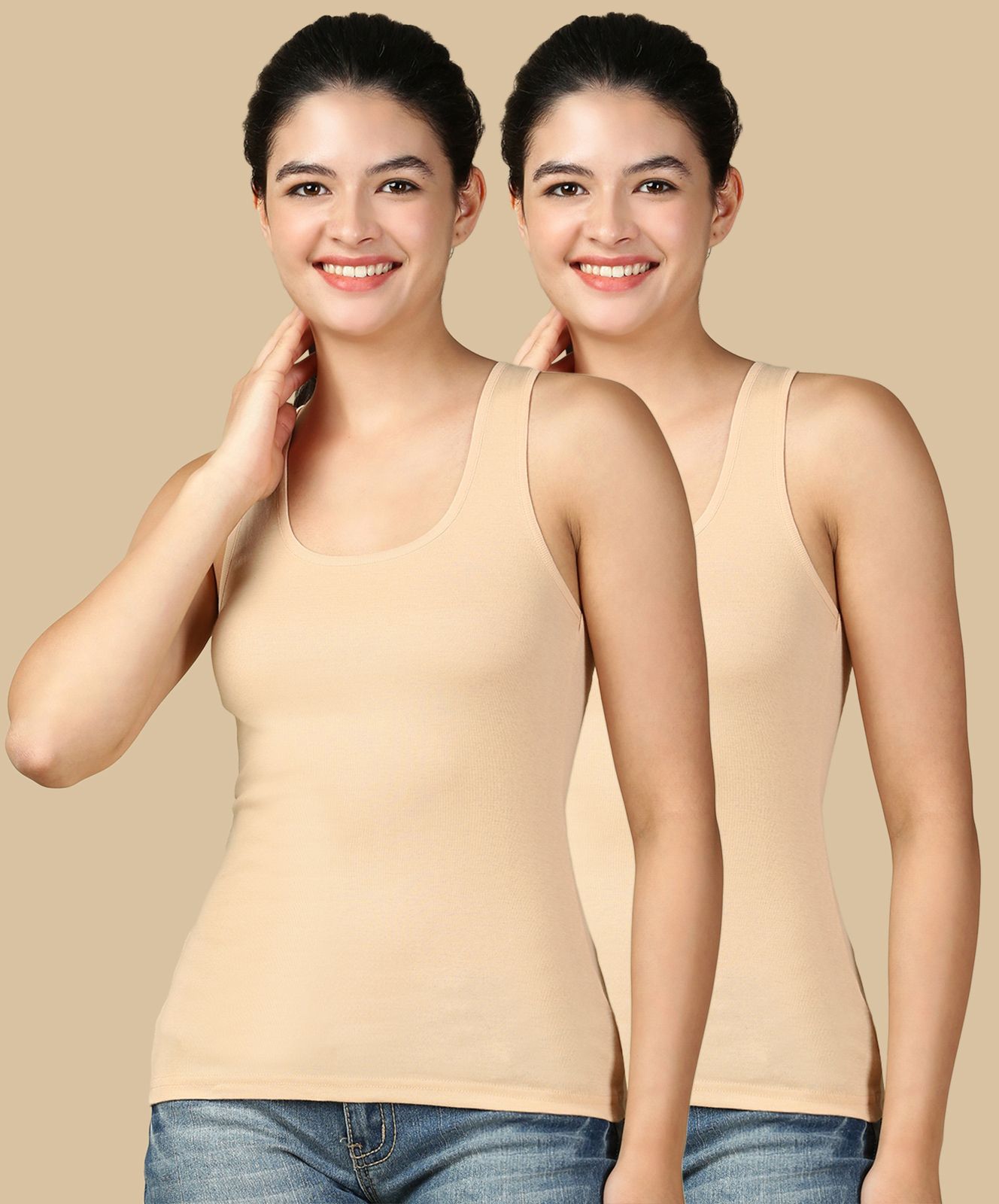 Women Beige Tank Top/Vest-image-17