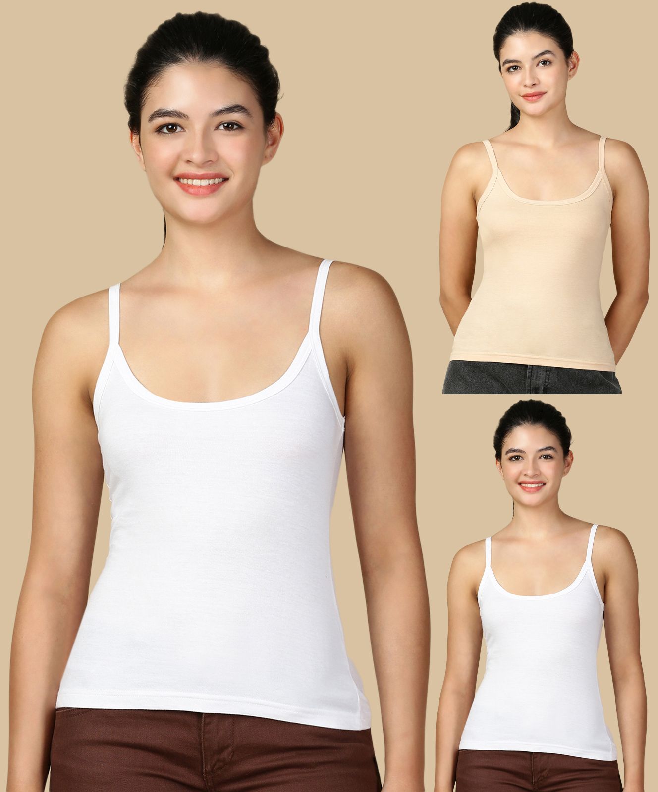 lux cozi Women White, Beige, White Camisole-picture-19