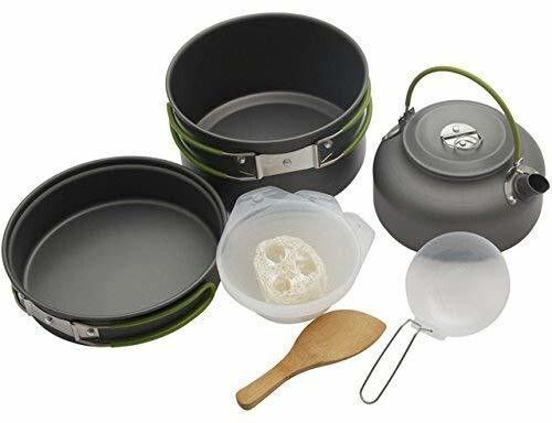 Portable Outdoor Camping Cooking Set Pot Bowl Teapot Coffee Kettle Set Cam