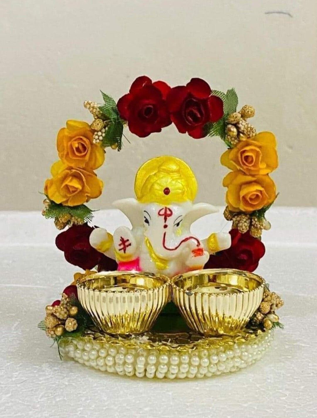 sellplus Decorative Home Celebration Rangoli Tealight Pack of 2 Wooden 2 - Cup Candle Holder-picture-19
