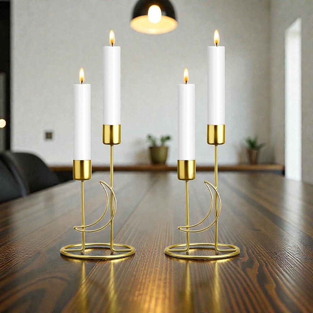 Crescent Gold Candle Stand Set Gold Plated Candle Holder Set-image-17
