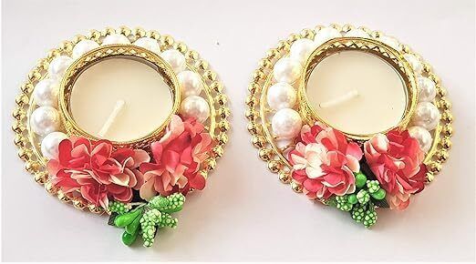 sellplus Elegant Decorative Festival Rangoli Display Pack of 2 Wooden 2 - Cup Candle Holder-picture-12