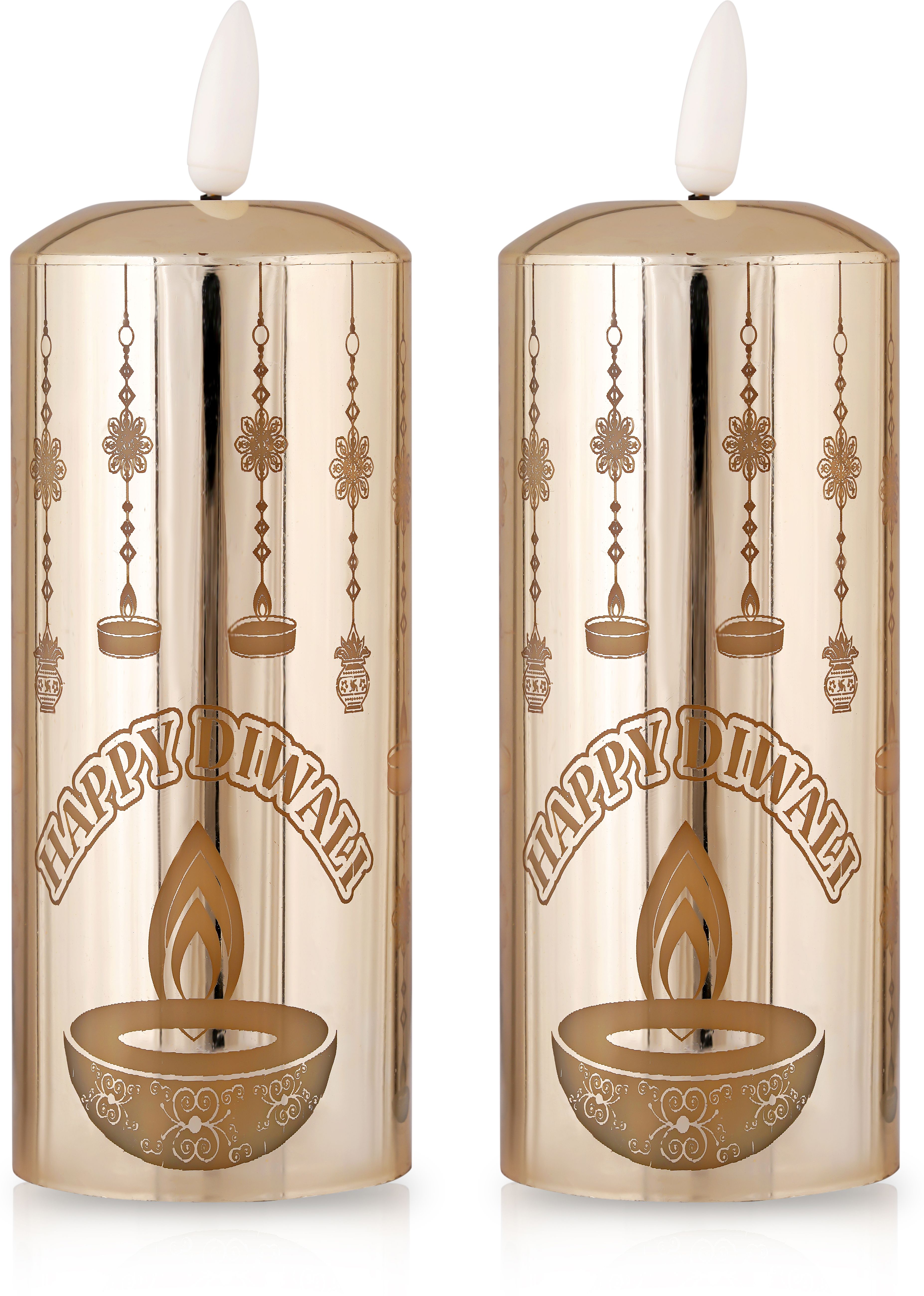 Gold Finish LED Flameless Lights Battery Operated Warm Glow for Festive Sajavat Gold Plastic Table Lantern-image-34