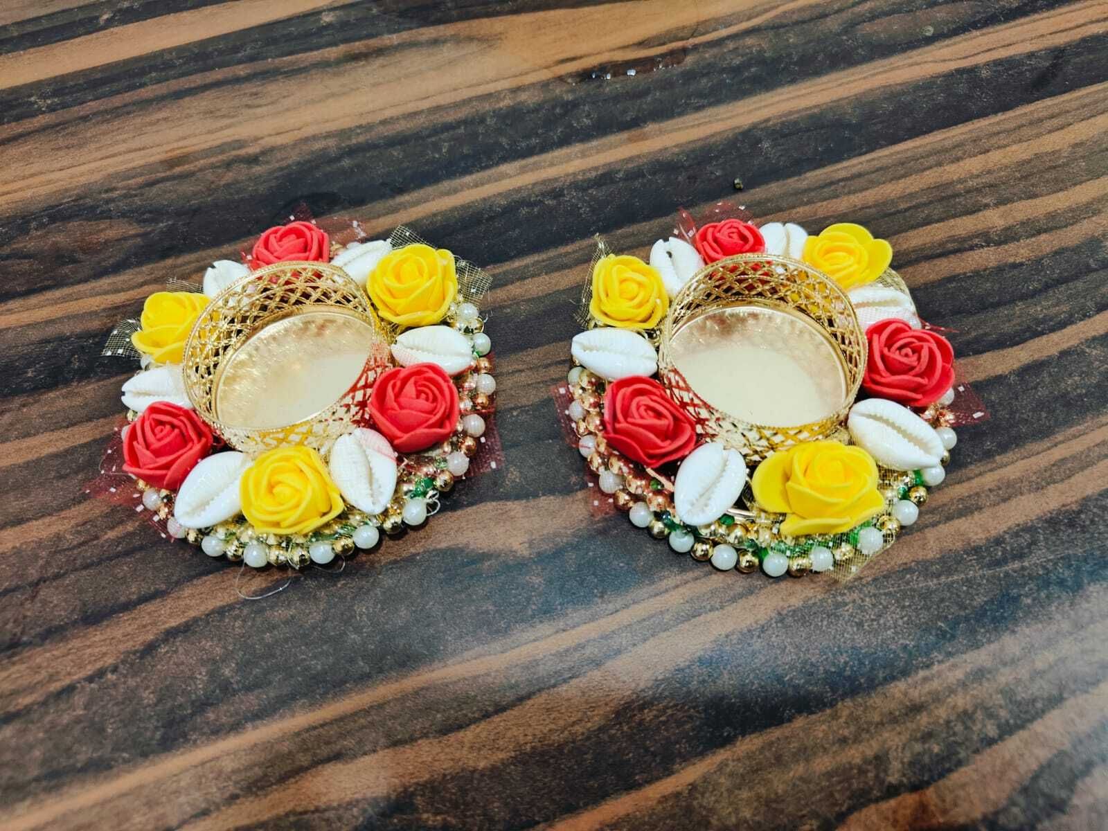 sellplus Classic Festival Floor Decoration Rangoli Holder Pack of 2 Wooden 2 - Cup Candle Holder-picture-20