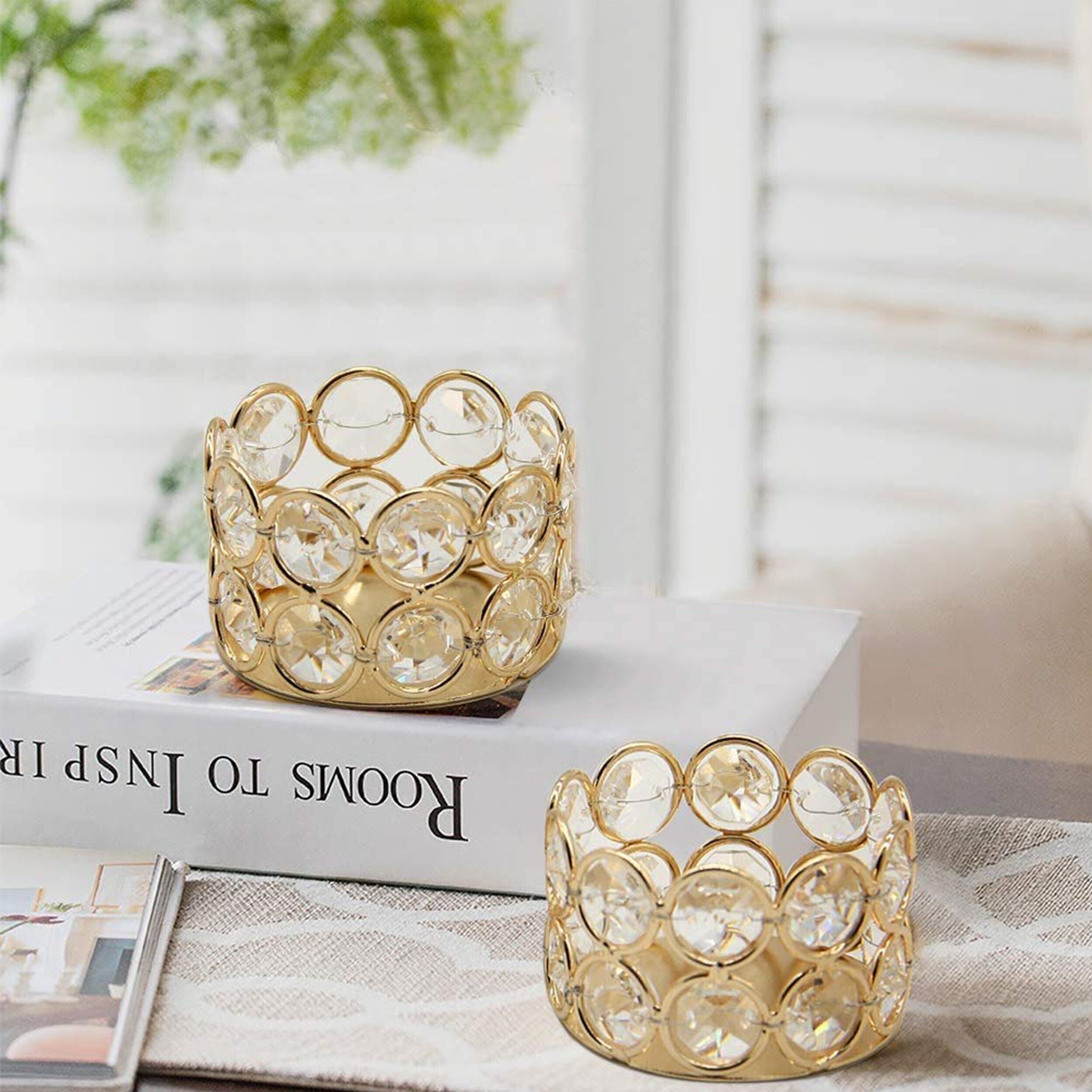 tied ribbons Decorative Set Of 2 Crystal Tlight Candle Holder For Home Décor Crystal Tealight Holder Set-picture-14