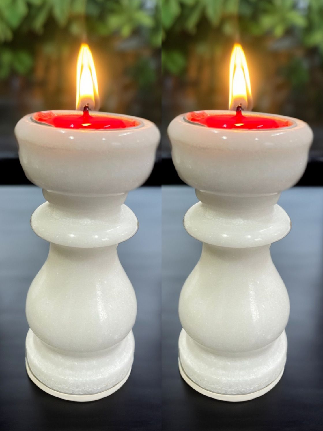 Handicraft Marble Candle pillar Holder Stand Home Office Decor 2 piece 4 inch Marble Tealight Holder Set-image-47