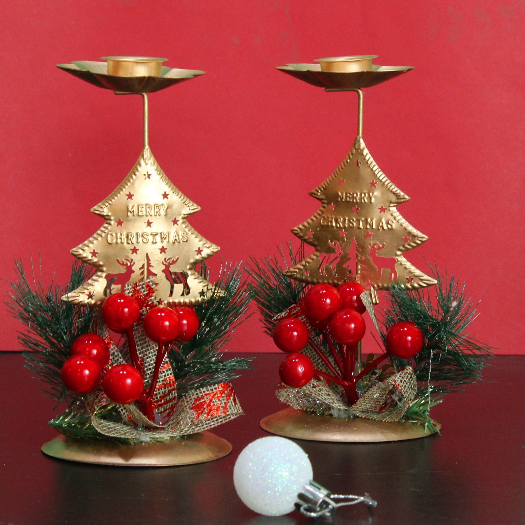 tied ribbons Christmas Metal X-Mas Table Tealight Bronze Candle Holder Set-picture-38