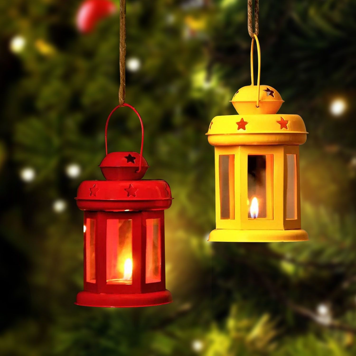 tied ribbons Tea Light Candle Holder Lantern for Diwali, Christmas, Home Decoration Iron 2 - Cup Tealight Holder Set-picture-36