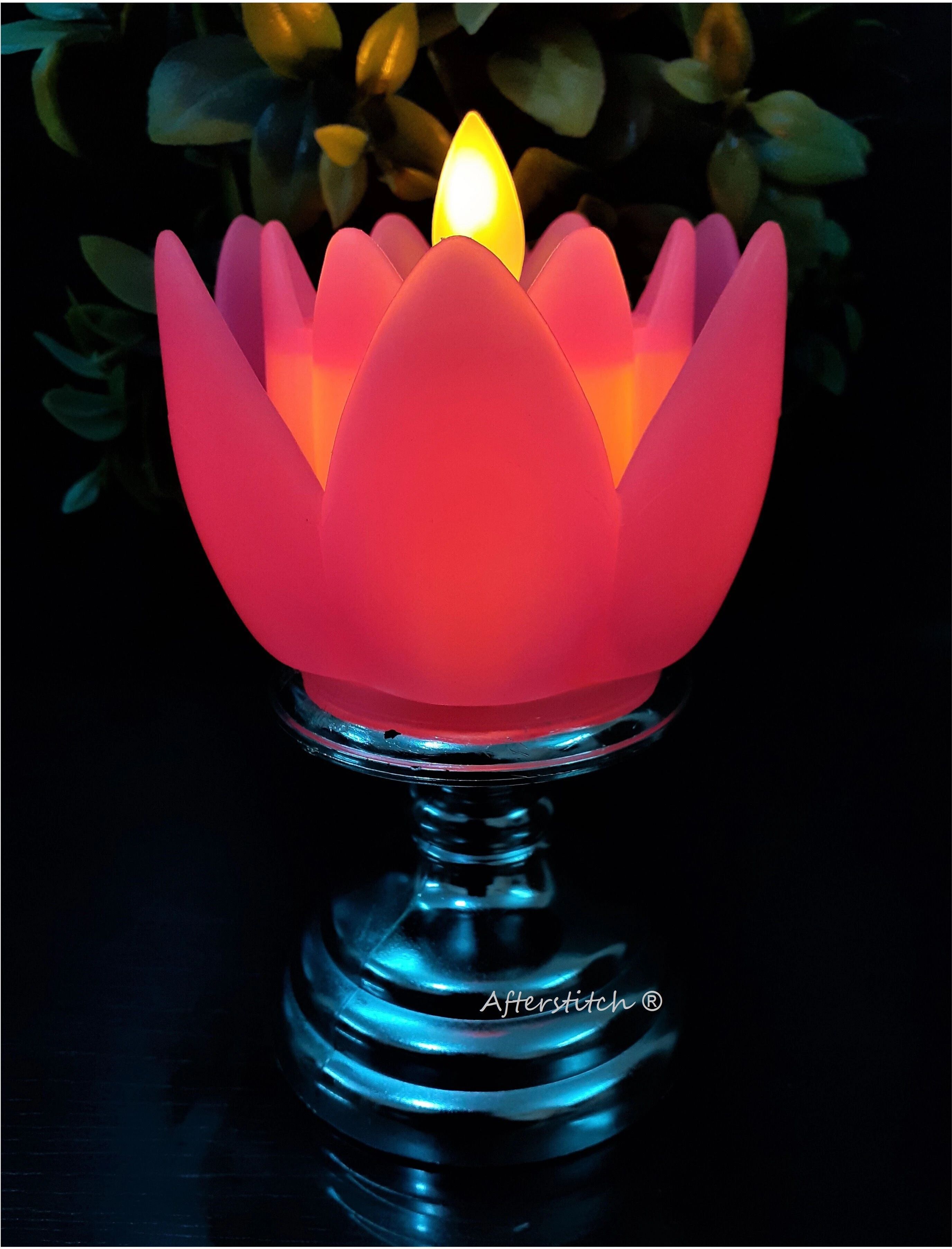 flickering led candles Lotus flower shaped dancing flame flickering led tealight lights for decoration artificial Lights diya with Battery ( Batteries Included) pack of 1 Candle-image-45