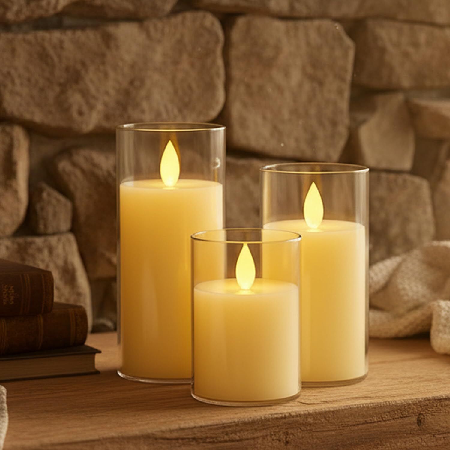 poksi 3 Piece LED Candle Light Set with Glass Cover | Safe Home Decoration Candle-picture-10