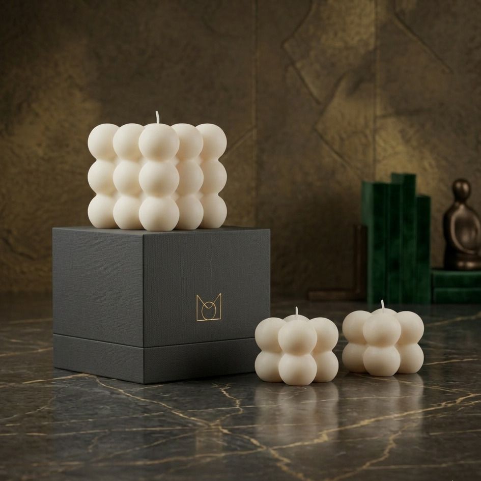 Bubble Cube Combo Candle 1 big bubble&2 small bubble White Color Candle-image-31
