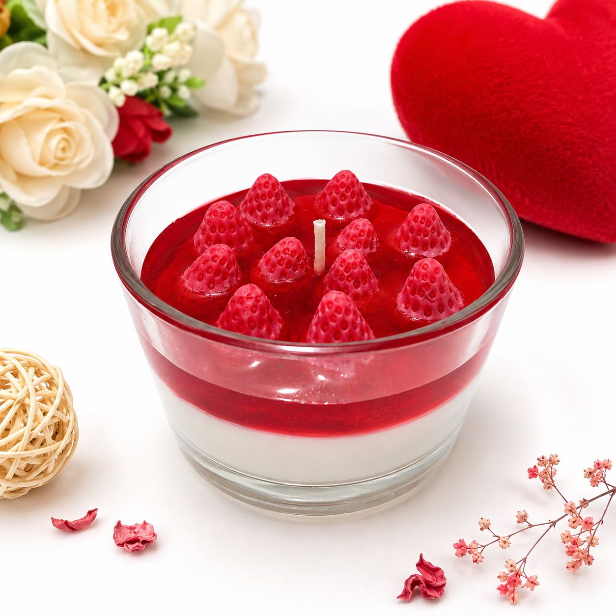 Strawberry Dessert Bowl Candle | Soy & Gel Wax, Glass Bowl Decor & Gift Candle-image-2