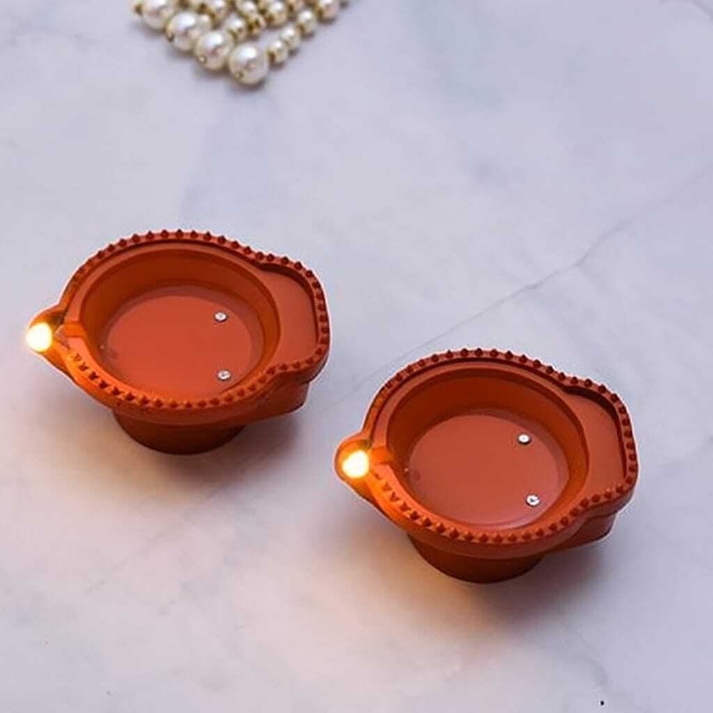 Water Sensor Brown Real Diya, Lighten Up When Fill with Water Plastic (Pack of 2) Table Diya-image-27