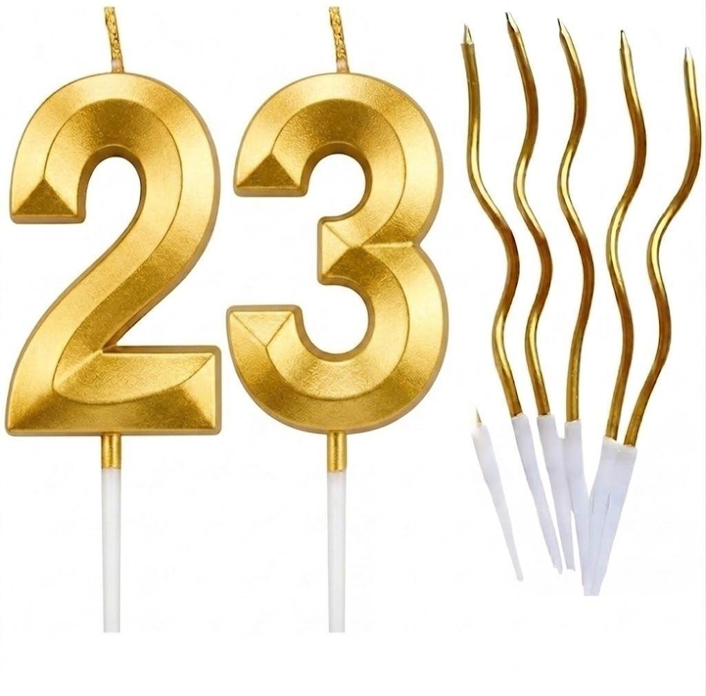 drishti Golden 23 Number Candle for Birthday, Anniversary Party With 6 Pcs Golden Spiral Candle-picture-19