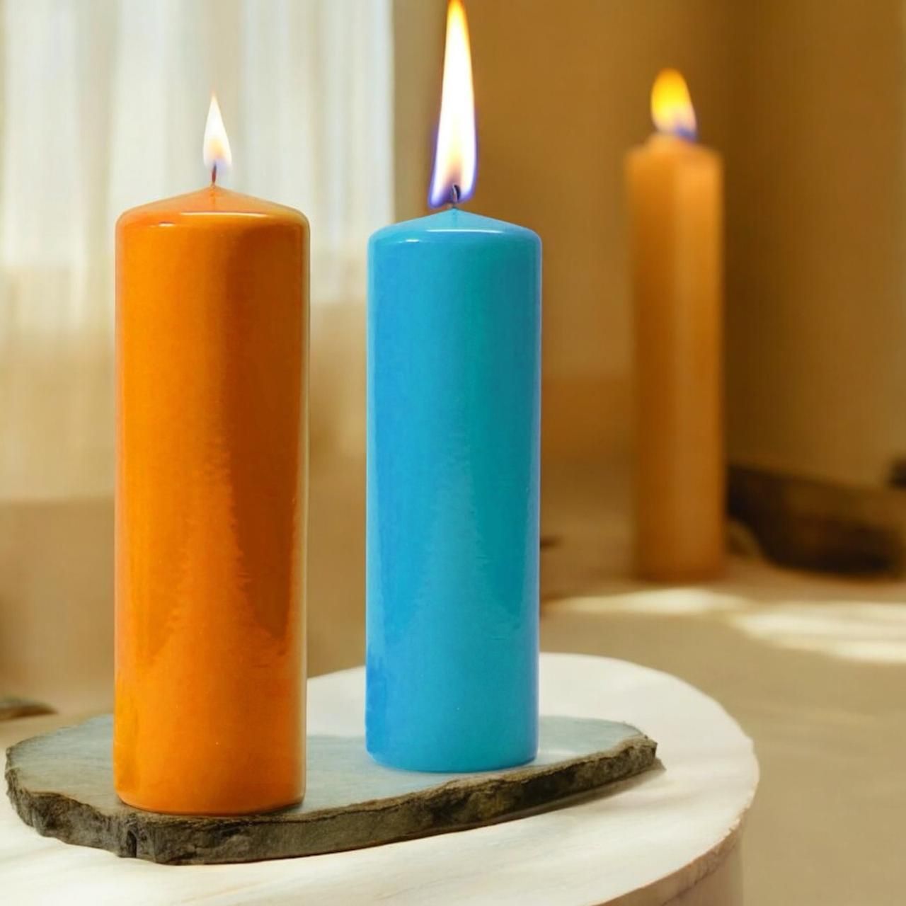 Block Candles pack of 2 ( Orange_Sky blue )_CND72 Candle-image-47