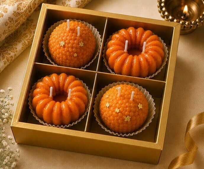 Sweets Combo Candle Set | Pack of 2 Laddu 2 Imarti | Soy Wax Scented Candle Candle-image-14