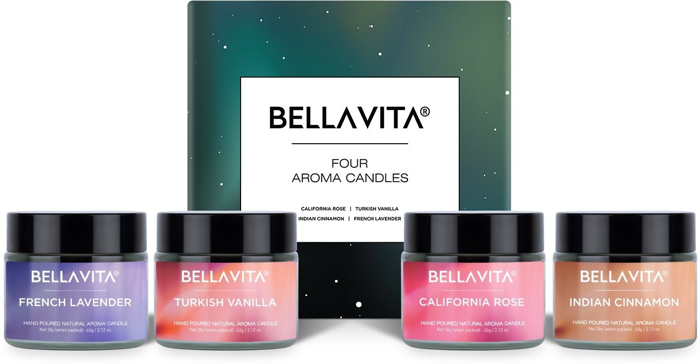 Aroma Candles Pure Soy Wax 4 X 60g each, Vanilla, Cinnamon, Lavender & Rose, Candle