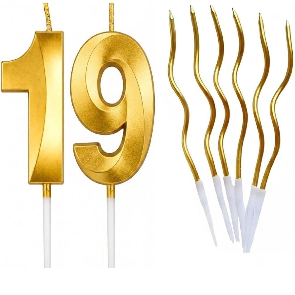 drishti Golden 19 Number Candle for Birthday, Anniversary Party With 6 Pcs Golden Spiral Candle-picture-14