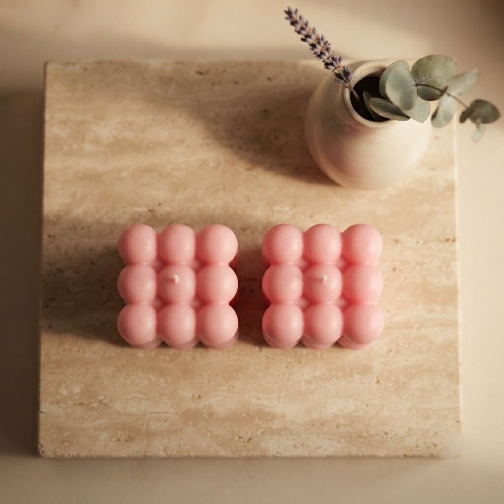 Bubble Cube Candle Pink Color Candle-image-44