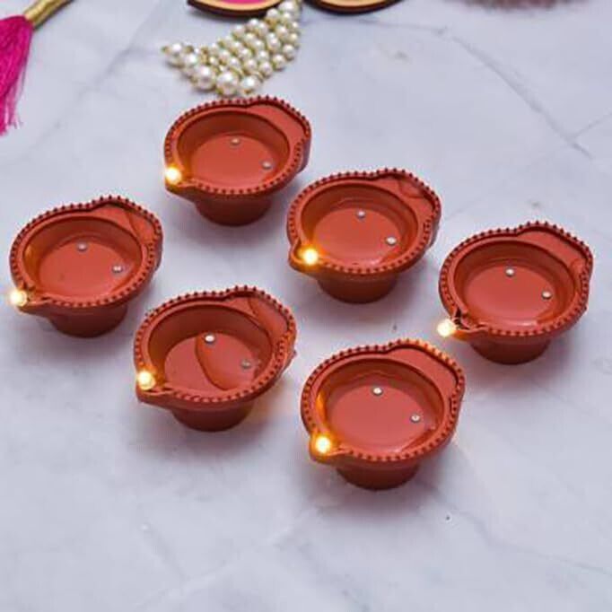 Water Sensor Brown Real Diya, Lighten Up When Fill with Water Plastic (Pack of 6) Table Diya-image-29