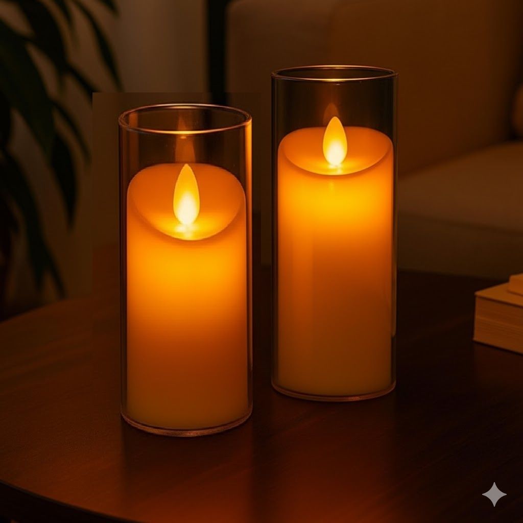 drisona' Pillar Candles with Clear Glass Effect Cover Battery Operated Flickering Candle-picture-25