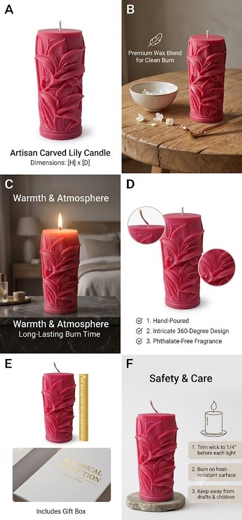 Artisan Carved Lily Pillar Candle Candle-image-48