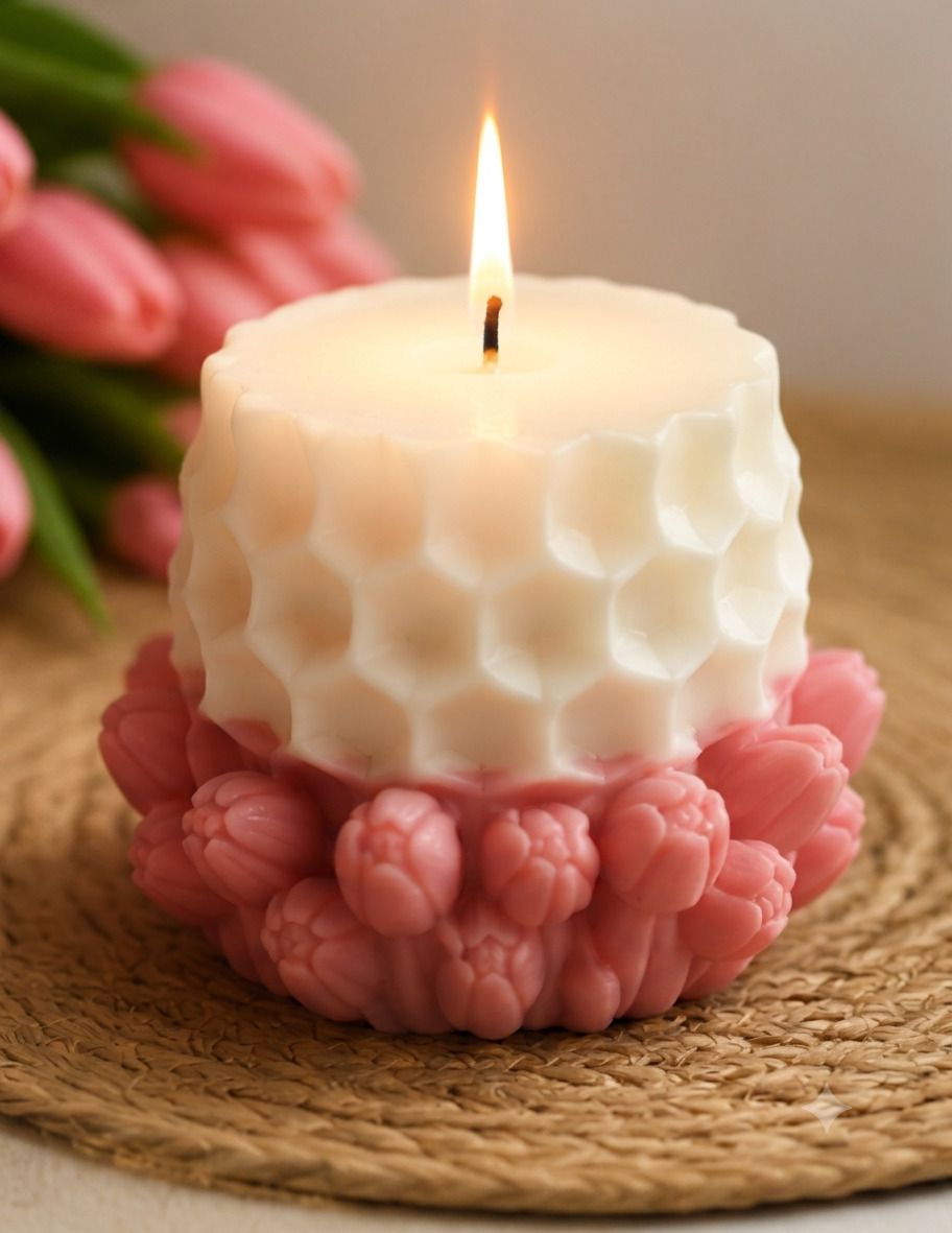 Honeycomb Floral Pillar Candle Candle-image-32