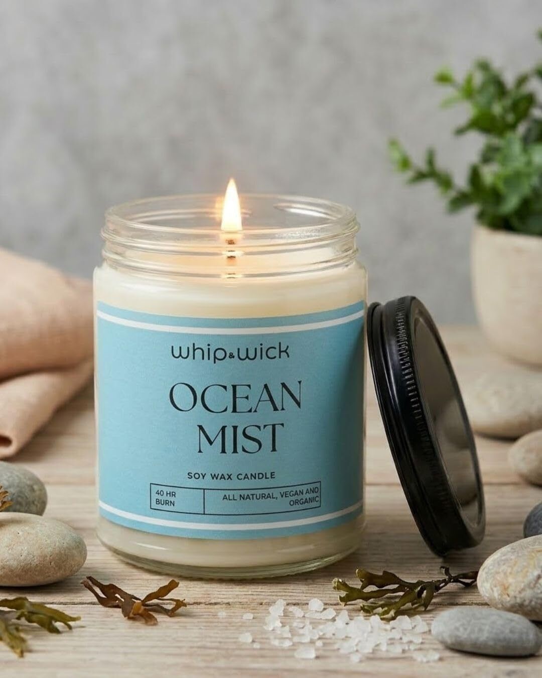 Ocean Mist Scented Jar Candle | Long Burning Candle with 40+ Hours Burn Time Candle-image-3