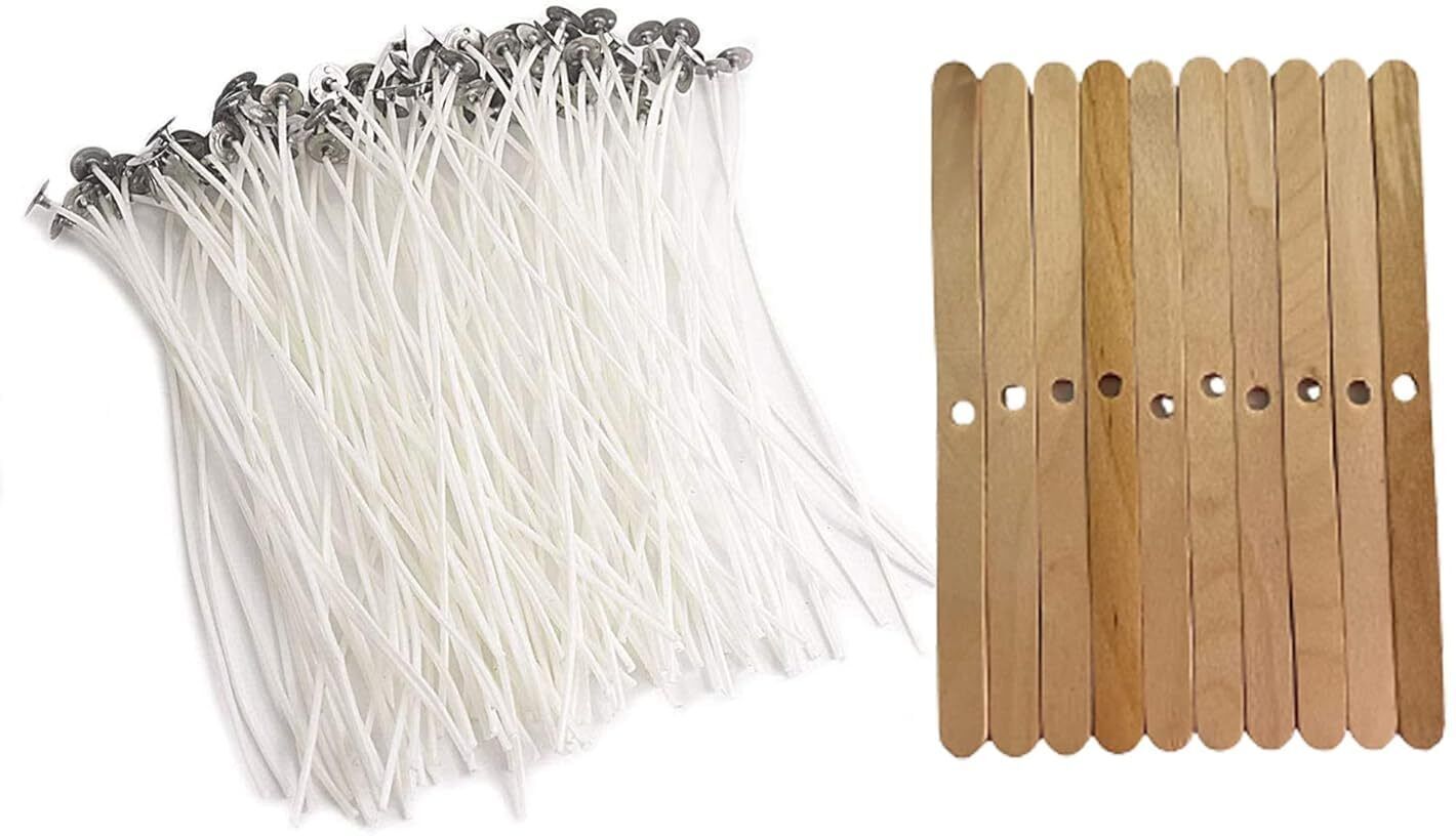 Pre-Waxed 3 Inch Cotton Wick with 10 Wooden Holders for Making Candle-image-10