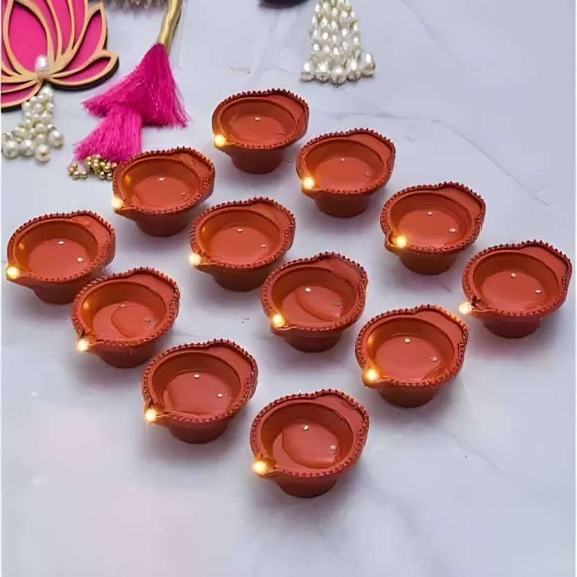 Water Sensor Flameless Electric LED Diyas Float On Water For Diwali Decoration Plastic (Pack of 12) Table Diya-image-45