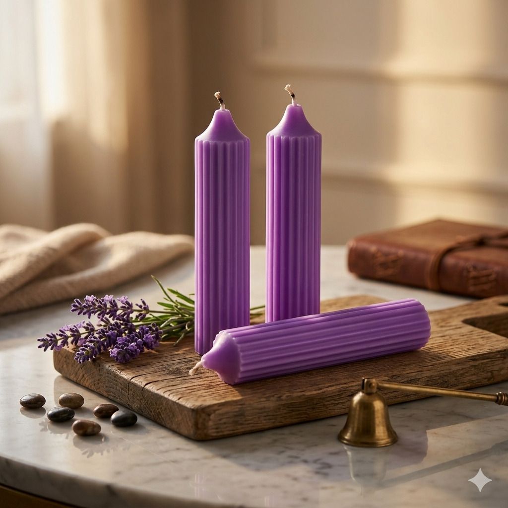Lavender Ribbed Pillar Candle Set of 3 | Elegant Decorative Candles A24 Candle-image-39