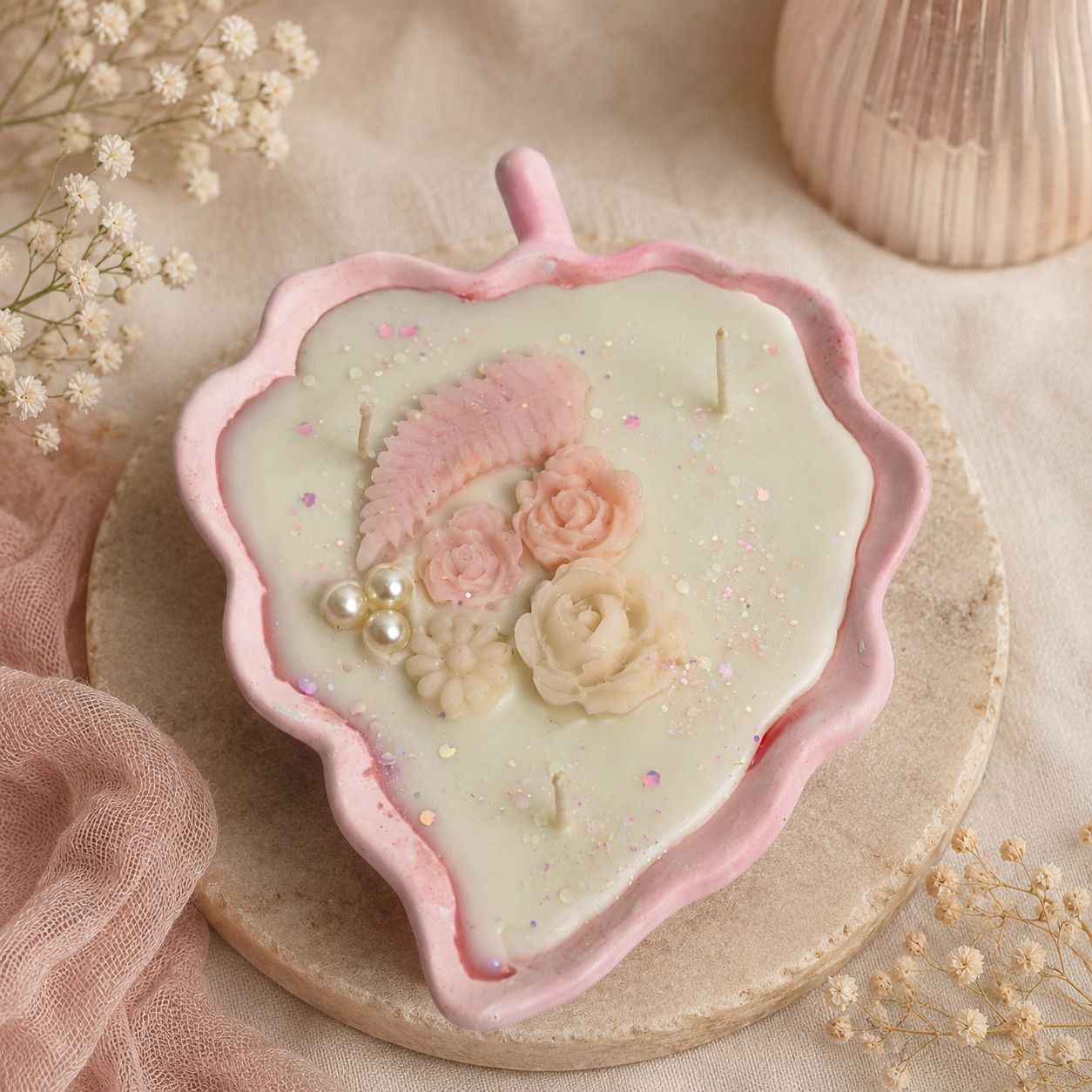 broomoon Blush Petal Leaf Glow Candle Candle-picture-17