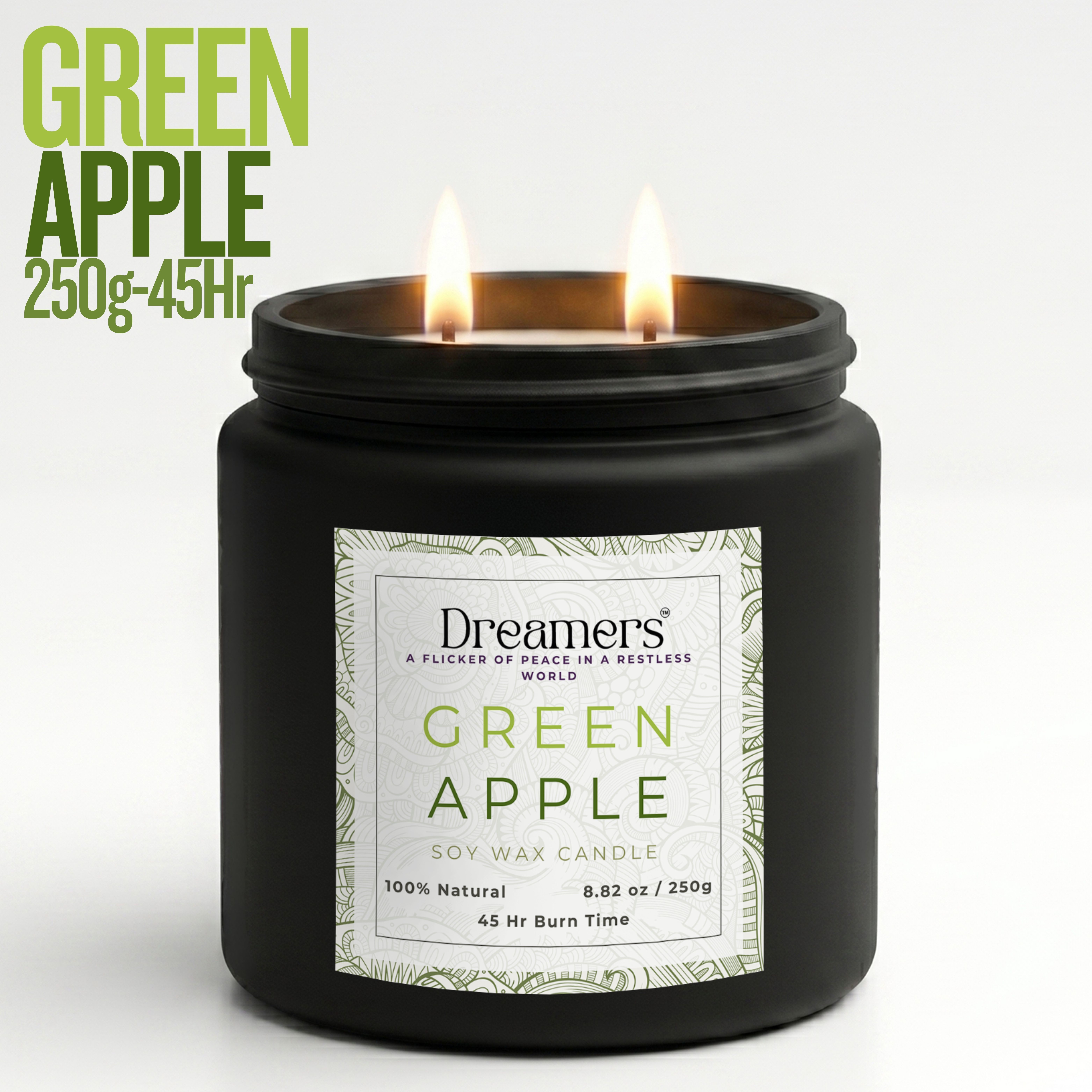 Green Apple Fragrance|Soy Wax Candle|45 Hr Burn|Non-Toxic|Dual Wick|250g Candle-image-1