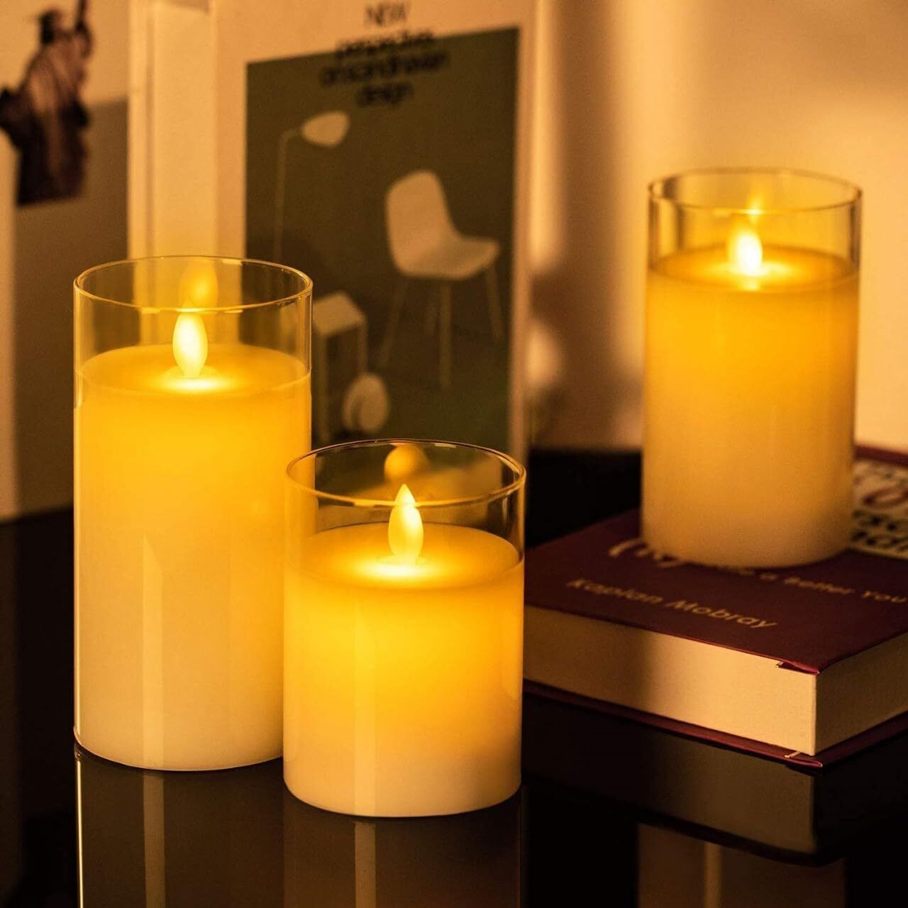poksi LED Decorative Candle Set | Smokeless Flameless Candles Pack of 3 Candle-picture-29