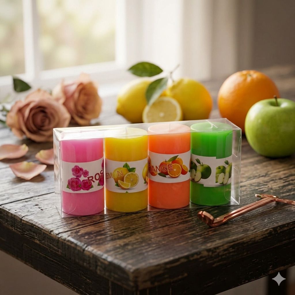 peepresion Scented Pillar Candles Set of 4 |for Home Decor, Spa, Meditation & GiftingA4 Candle-picture-0