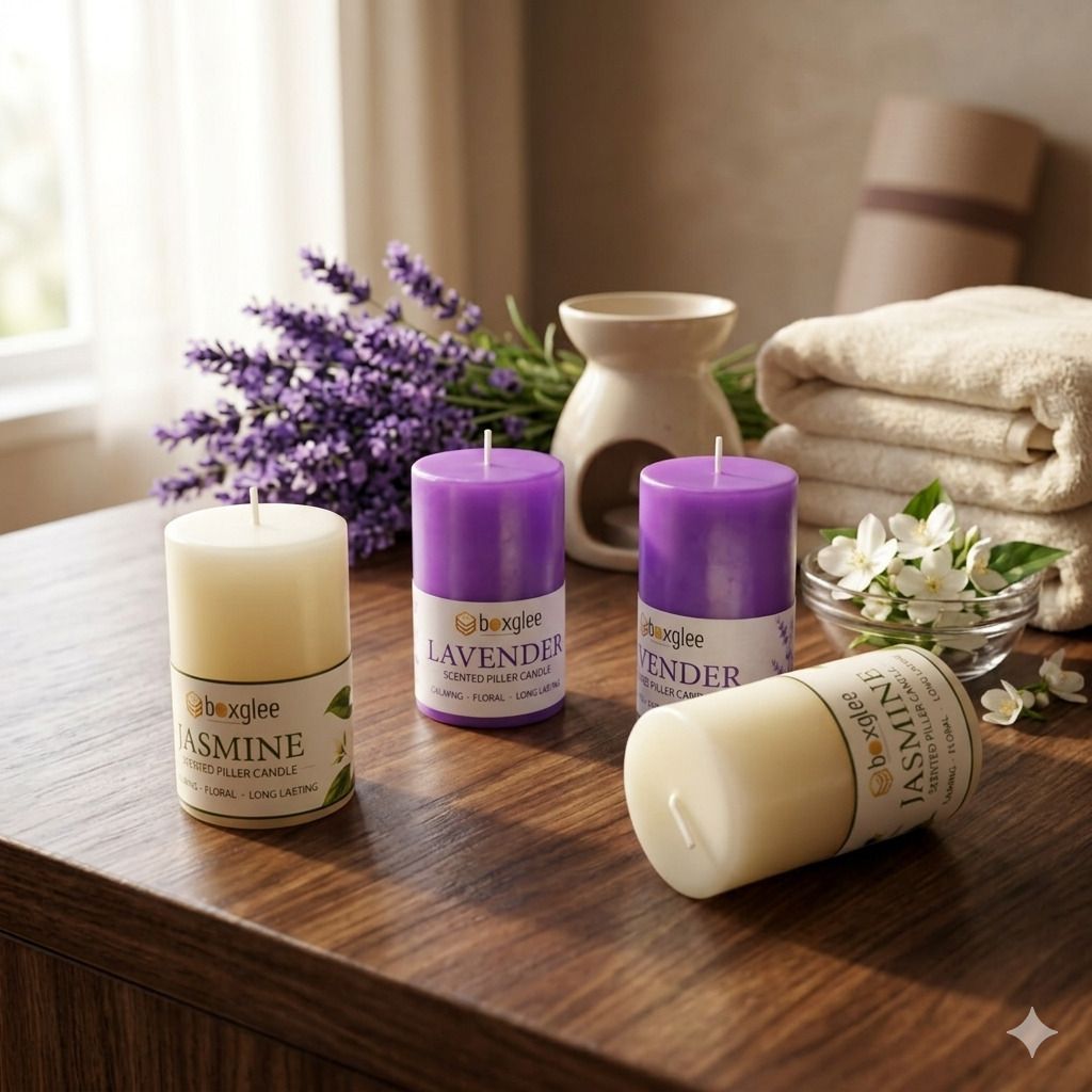 Lavender & Jasmine Mini Pillar Candles Set of 4 | Home Fragrance Candle Candle-image-36