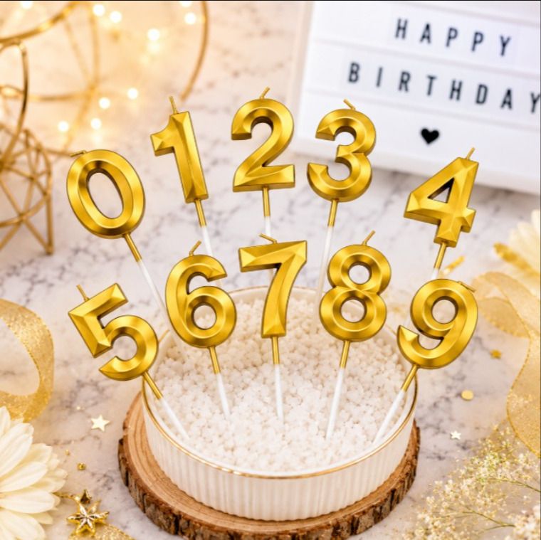 birthday number candles 3D gold from 0 to 9 large metallic gold number Candle-image-39