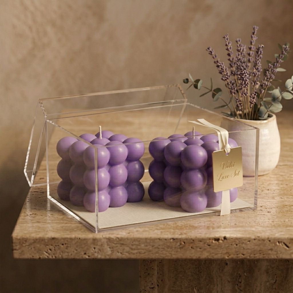 piyaraaember Bubble Cube Candle Violet Color Candle-picture-18